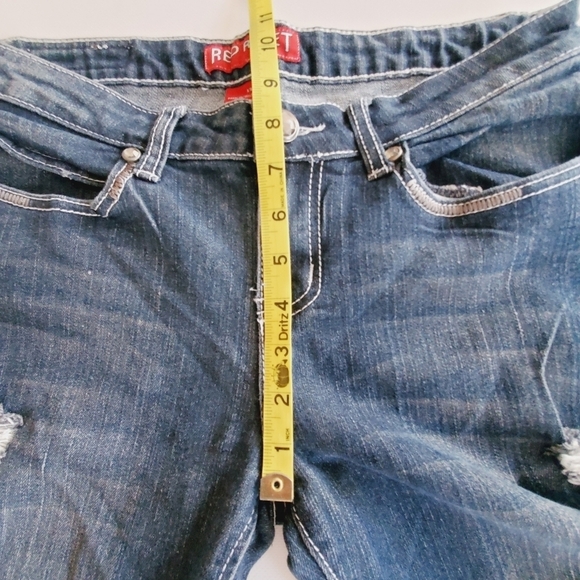 7240 * Red Rivet Embellished Pockets Dark Wash Denim Flare Jeans Size 13 - Picture 10 of 11